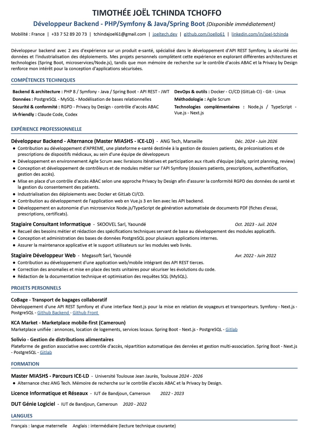Aperçu du CV